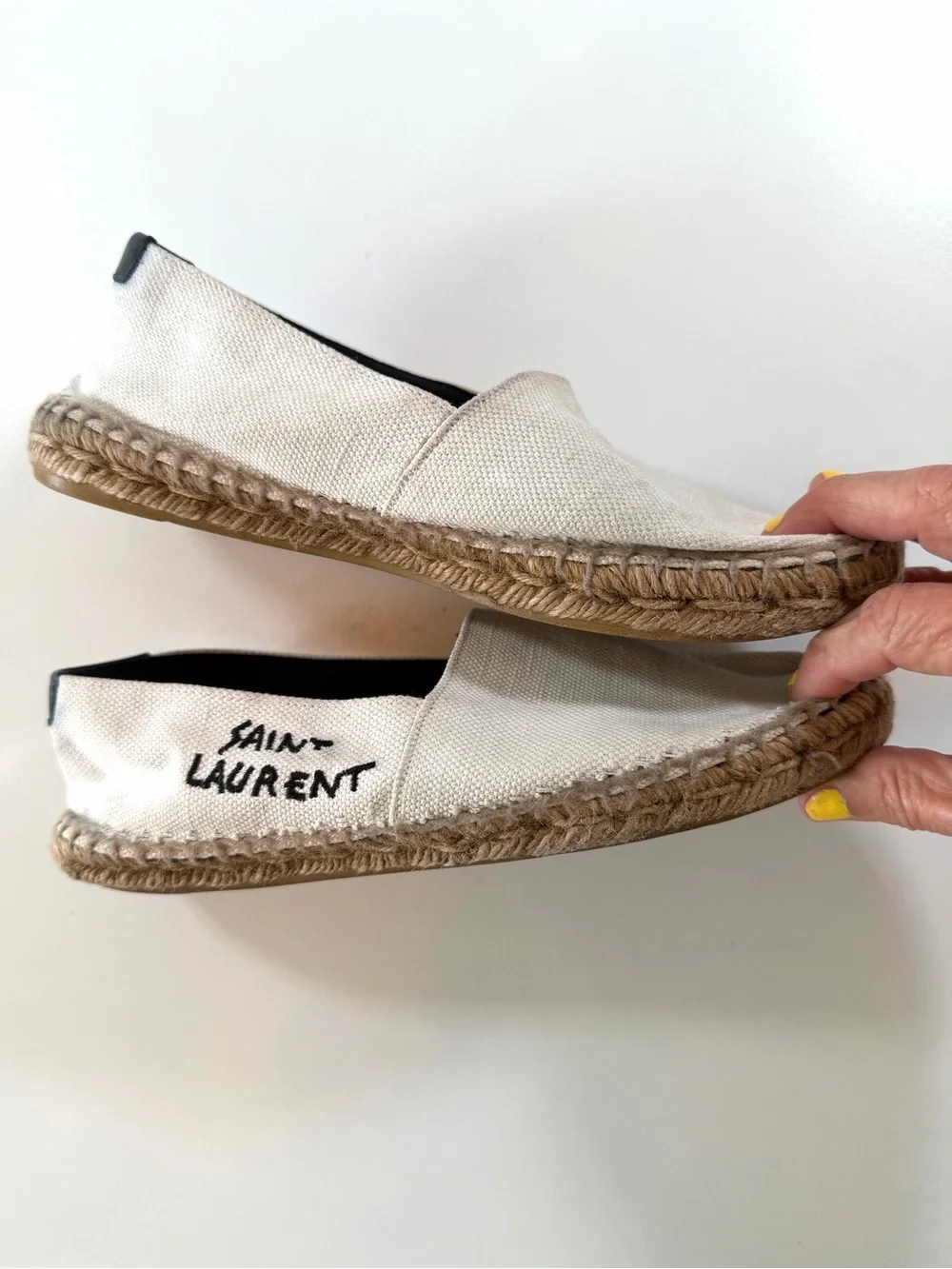 Saint Laurent Logo Embroidered Canvas Espadrille Flats EU 37